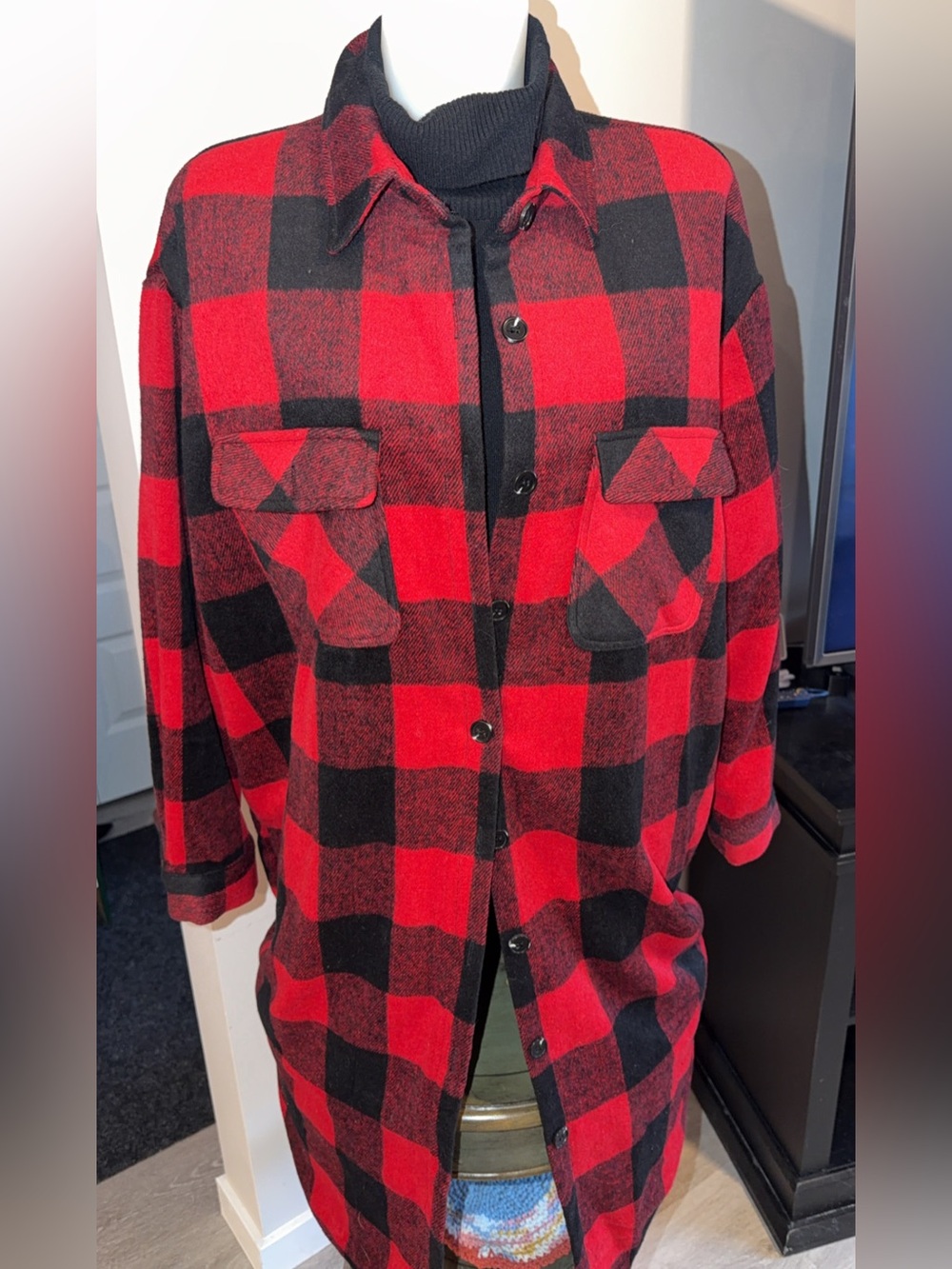 Red & Black Buffalo Plaid Shacket Large NWT Great For Fall Weather